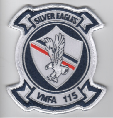 4'' MARINE CORPS VMFA-115 SQUADRON SILVER EAGLES WHITE EMBROIDERED PATCH