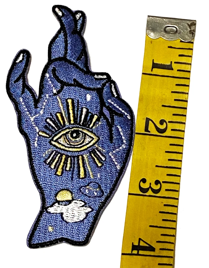 All Seeing Eye Good Luck Iron On Embroidered Patch Crossed Fingers Mudra Mojo - Image 2 of 2