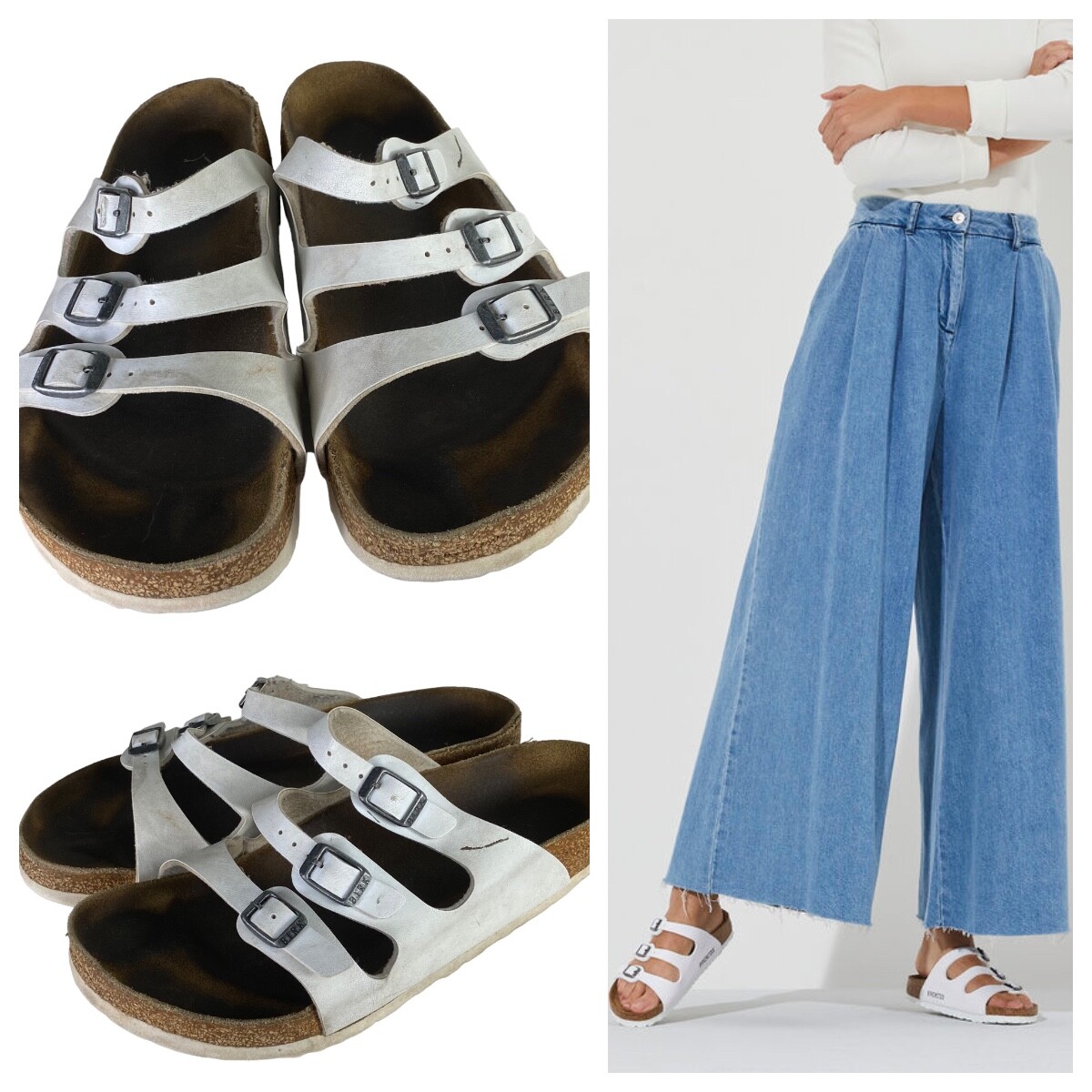 Birkenstock Florida Womens Sz 7 Sandals Slides White Leather