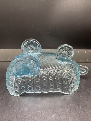 Vintage McKee Glass Daisy Button Aqua Blue Baby Carriage Coach Bowl Candy Dish - Picture 6 of 10