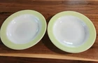Vtg Corning Lime Green Rim Milk Glass Cereal Desert Bowl Set Of 2