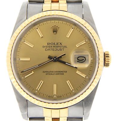 Rolex Datejust 16233 Mens 2Tone 18K Yellow Gold & Stainless
