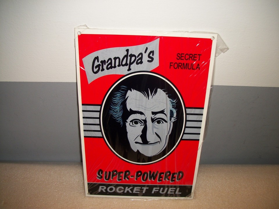 MUNSTERS GRANDPA'S ROCKET FUEL Vintage Look 14 ga. steel sign rat rod