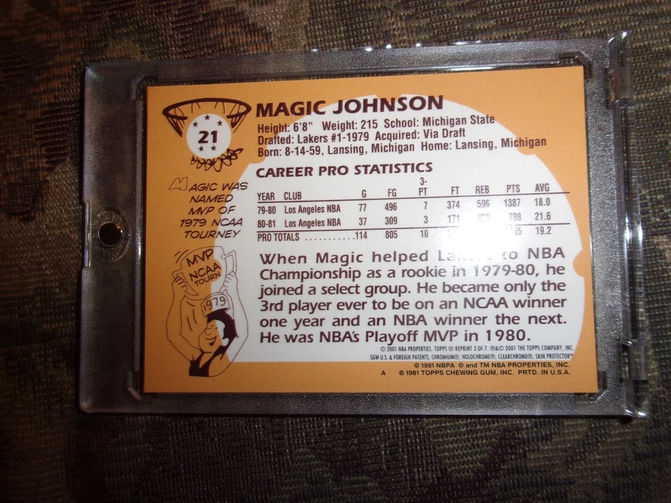 Magic Johnson Topps 2001 serie conmemorativa reimpresión 3 de 7 #21; casi nuevo o mejor Foto 3 de 4