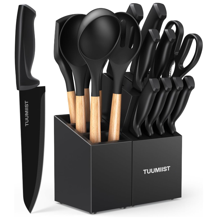 Knife Set, TUUMIIST 18PCS Kitchen Knife Sets with Block and Sharpener-image