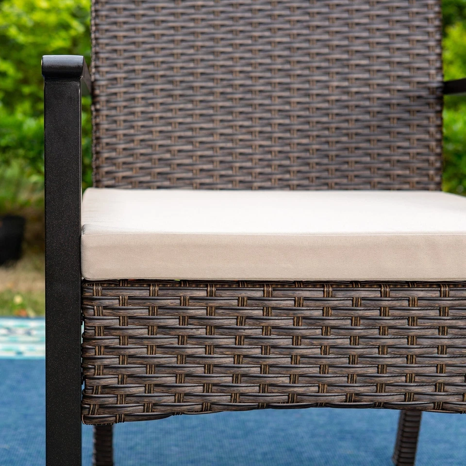 Patio Chairs Set of 4 Rattan Outdoor Dining Chair Wicker Armchair with Cushion - Image 4 of 4