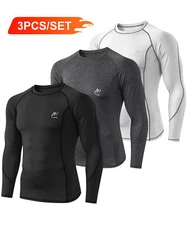 3Pack MEETYOO Men Long Sleeve Compression Shirts Base Layer Workout Running Yoga