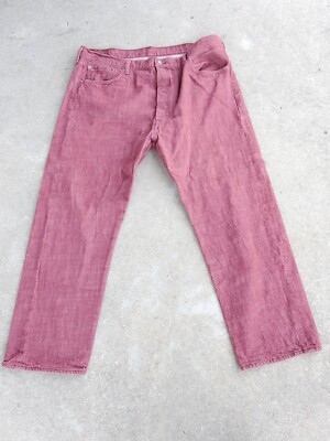 Levis 501 Mens 42x30 Jeans Button Fly Burgundy Red White Oak Cone Denim  Cotton