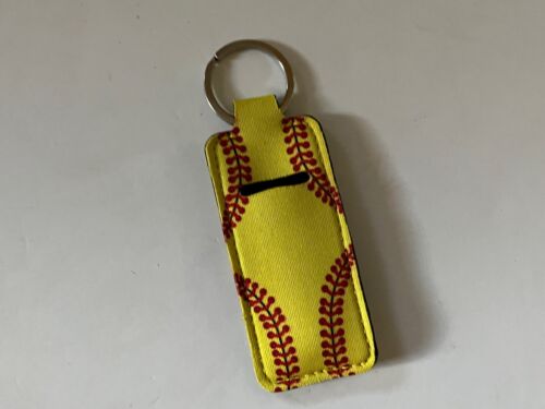Yellow Softball Keychain Chapstick Holder 3.25" x 1.5" Neoprene