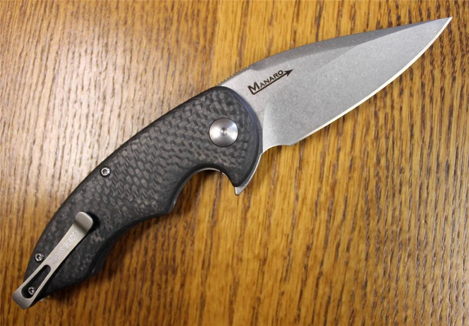 Brous Manaro Sinner Flipper Knife STONEWASH D2 Carbon Fiber 500 Made CHOICE S/N - Image 3 of 4