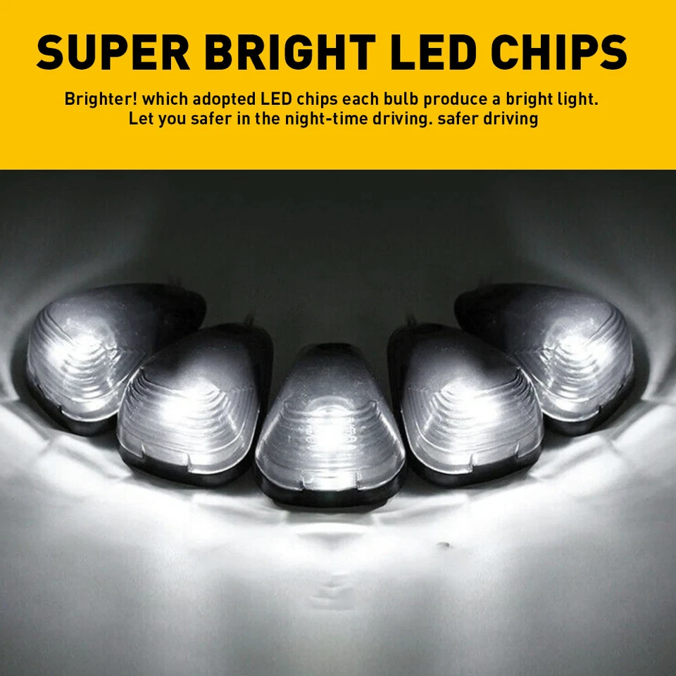 5X LED Cab Roof Marker Lights Smoke Kit For 99-16 Ford F250 F350 F450 Super Duty - Image 4 of 4