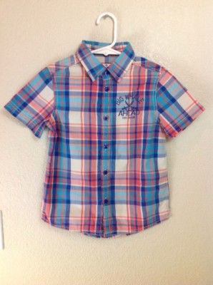 Tom Tailor Boy s Button Up Shirt Top Size 104-110 4-6 Years Short Sleeve Plaid