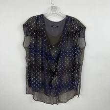 Pas de Calais Silk Blouse Sleeveless sz 38 US 6  Olive Green Metallic Layered