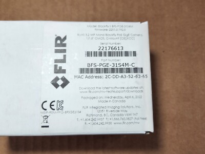 NEW FLIR BFS-PGE-31S4M-C Blackfly S GigE PoE 3.2MP Sony IMX265