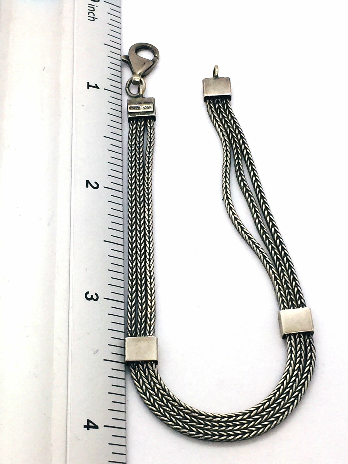 Sterling Silver Bali Style Link Three Strand Brac… - image 2