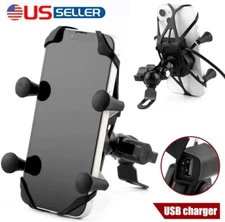 US Motorcycle Bike ATV Cell Phone GPS Handlebar Mirror Mount Holder USB Charger