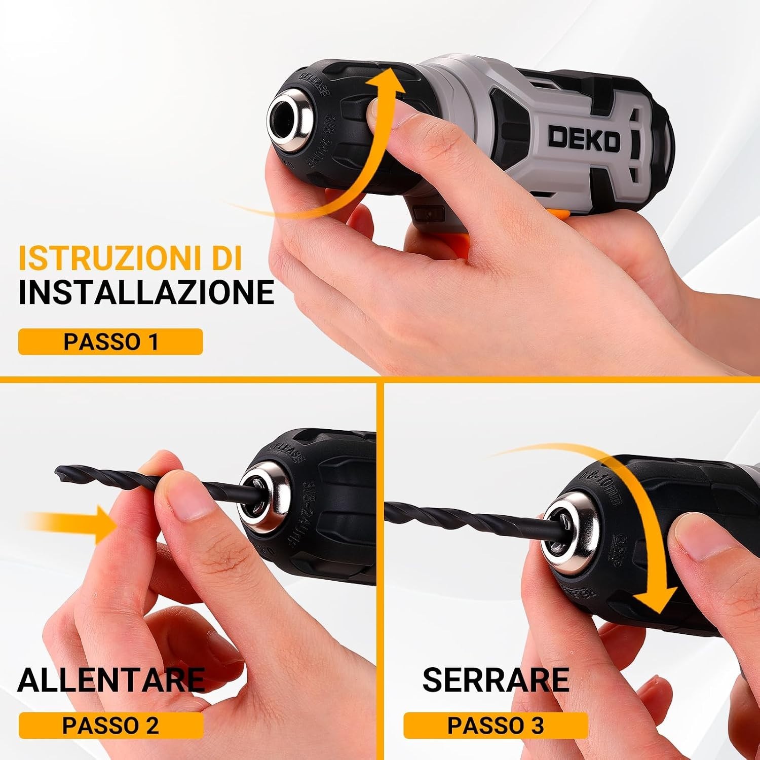 DEKO Cassetta Attrezzi Completa con Trapano Avvitatore Batteria 8V, 126 Pezzi foto 5