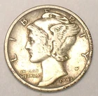 1943 S Mercury Winged Head Dime 10 Cents Silver Coin VF+