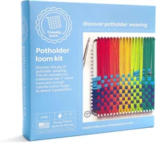 Friendly Loom 7” Traditional Potholder Weaving Kit | Sturdy Metal Loom and Qu...
