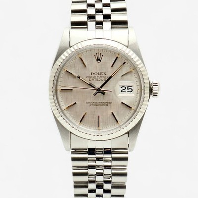 Rolex Vintage Datejust 36 16014 Herren Stahl Uhr in Woven-Dial 157294608 [U]