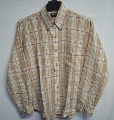 Vintage Arrow Sportswear Plaid Shirt Tan Brown Long Sleeve Button Down Med.