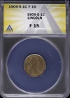 1909 S 1C Lincoln Wheat Cent ANACS F 15 Fine