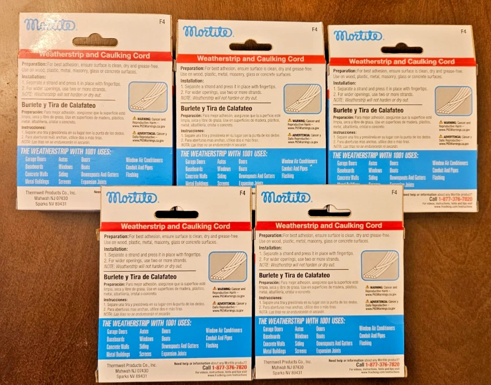Lot of 5 Frost King Mortite Weatherstripping Gray Caulking Cord F4 1/8" X R 45' - Image 2 of 4
