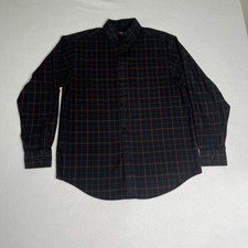 Roundtree Yorke Mens VTG Shirt Black Rust Red Windowpane Plaid Button Down