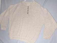 Vintage Eddie Bauer Henley Sweater XL USA Made Chunky Cotton Knit 90s Beige Tan