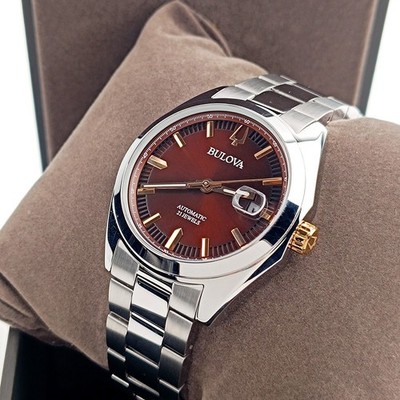 Men's Bulova Surveyor 98B422 Burgundy Dial Stainless Steel Automatic Watch