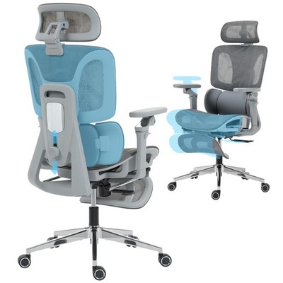 HOMCOM Ergonomischer Bürostuhl, Mesh Schreibtischstuhl mit Lordosenstütze, Fußstütze