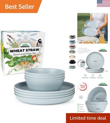 Wheat Straw Plates and Bowls Sets - 8-Piece Wheat Straw Dinnerware Sets - Unb...