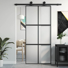 Interior Sliding Door Black Aluminium Frame Tempered Glass 90x205 cm Matt Modern