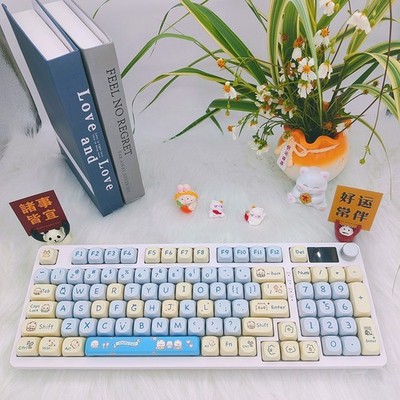 Cute Cat Keycaps MOA Profile PBT Dye Sub 98 Keys Mechanical Keyboard Set
