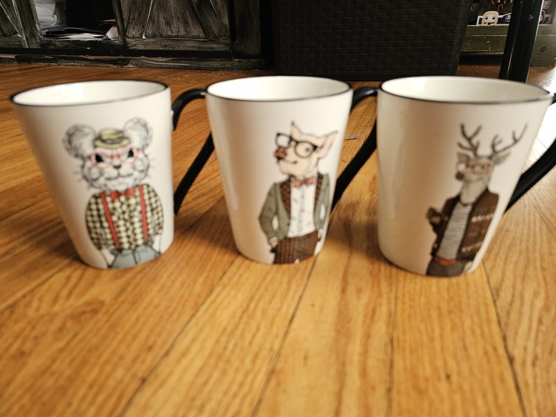 Set of 3 Hipster Animal Dressed Mugs Cups 16.5oz Signature Housewares