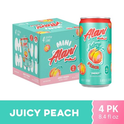Alani Nu Mini Energy Drinks Juicy Peach 8.4 oz Zero Sugar 100mg caff SINGLE CAN