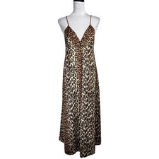 Vintage Vanity Fair Leopard Maxi Slip Dress Size M Nightgown Lingerie Mob Wife