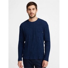 American Giant L Navy Waffle Knit Long Sleeve Pocket Shirt Made In USA Mens
