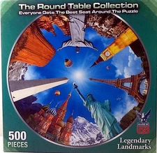 Legendary Landmarks Round Table Statue Liberty Eiffel Tower Round 500 19 Puzzle