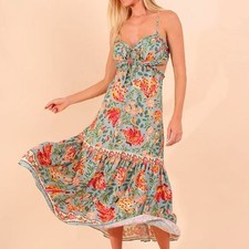 Farm Rio Blue floral maxi dress. Side cut out Cross back tie. Size GG (AU12-14)