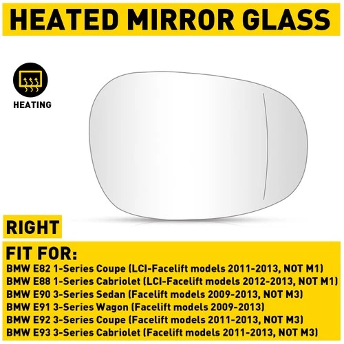 Right Passenger Side Mirror Glass Heated for BMW E90 E82 325i 328i 2009-2013