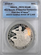 2010-P $1 Boy Scouts of America Centennial Silver Dollar ANACS PR70 DCAM FDOI