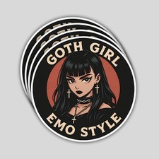 4Pcs Goth Girl Emo Stickers: Waterproof Gothic Art Decals
