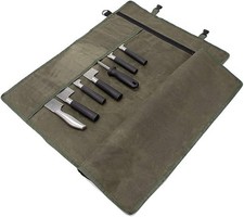 Chef Knife Roll Bag, Waxed Canvas Knife Carrier with 10 Slots  1 Zipper Pocket,