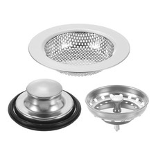 3Pcs Kitchen Sink Drain Strainer Silver Stainless Steel Strainer and Stopper