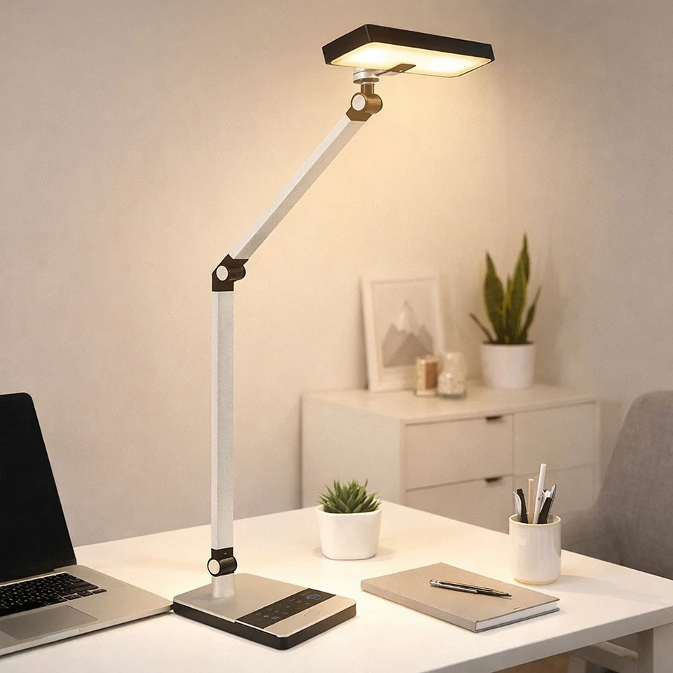 Tischleuchte Schreibtischlampe Leseleuchte LED Touchdimmer CCT silber Alu Büro - Bild 1 von 4
