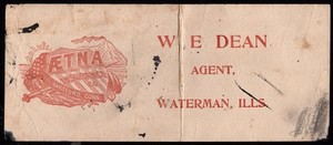 AETNA INSURANCE CO. HARTFORD CT Ink Blotter W. E. DEAN Waterman Illinois