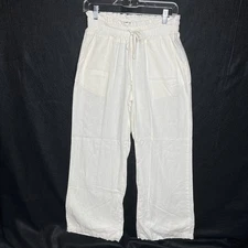 American Original REWASH Brand Linen Blend White Elastic Drawstring Pants M