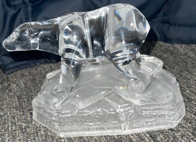 Vintage 24% Lead Crystal Polar Bear On Ice Cristal D'Arques France 1980s (C8)
