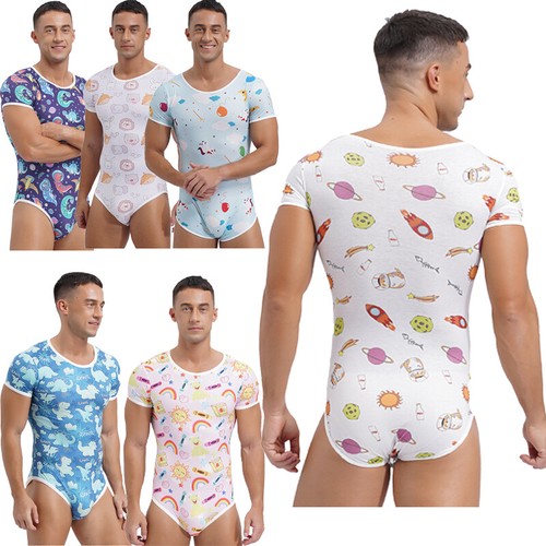 Mens Jumpsuit Bathing Bodysuit Pajama Rompers Sleepwear Nightwear Print Sissy - Picture 5 of 66
